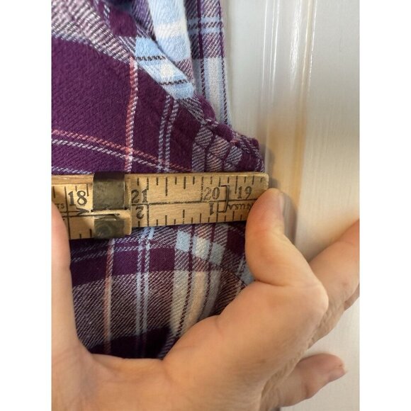 Le Tigre Women’s Button Up Plaid Purple Blue White Soft Flannel Size Large - Picture 11 of 11